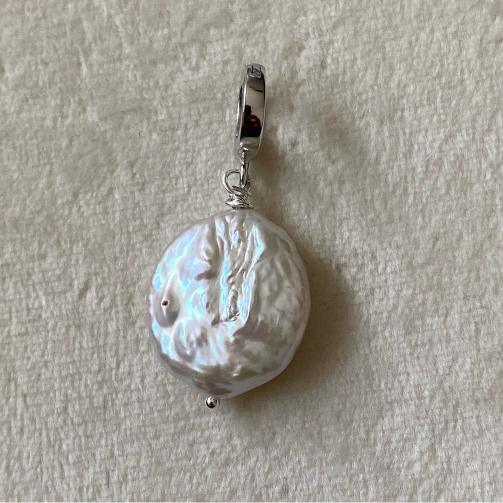 White coin baroque pearl 925 Sterling silver detachable pendant